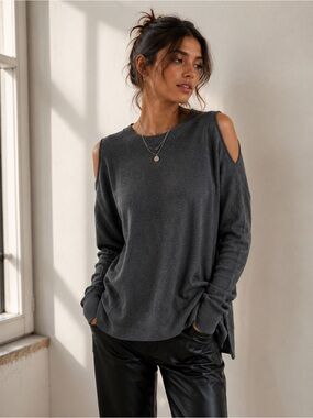 All Saints, gray sweater. Shoulder cut outs side slits. Size M
